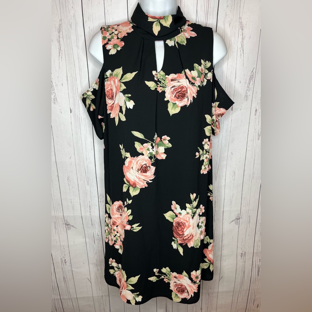LTX Sportwear Dress Women’s Size Small Black Floral Print Cold Shoulder